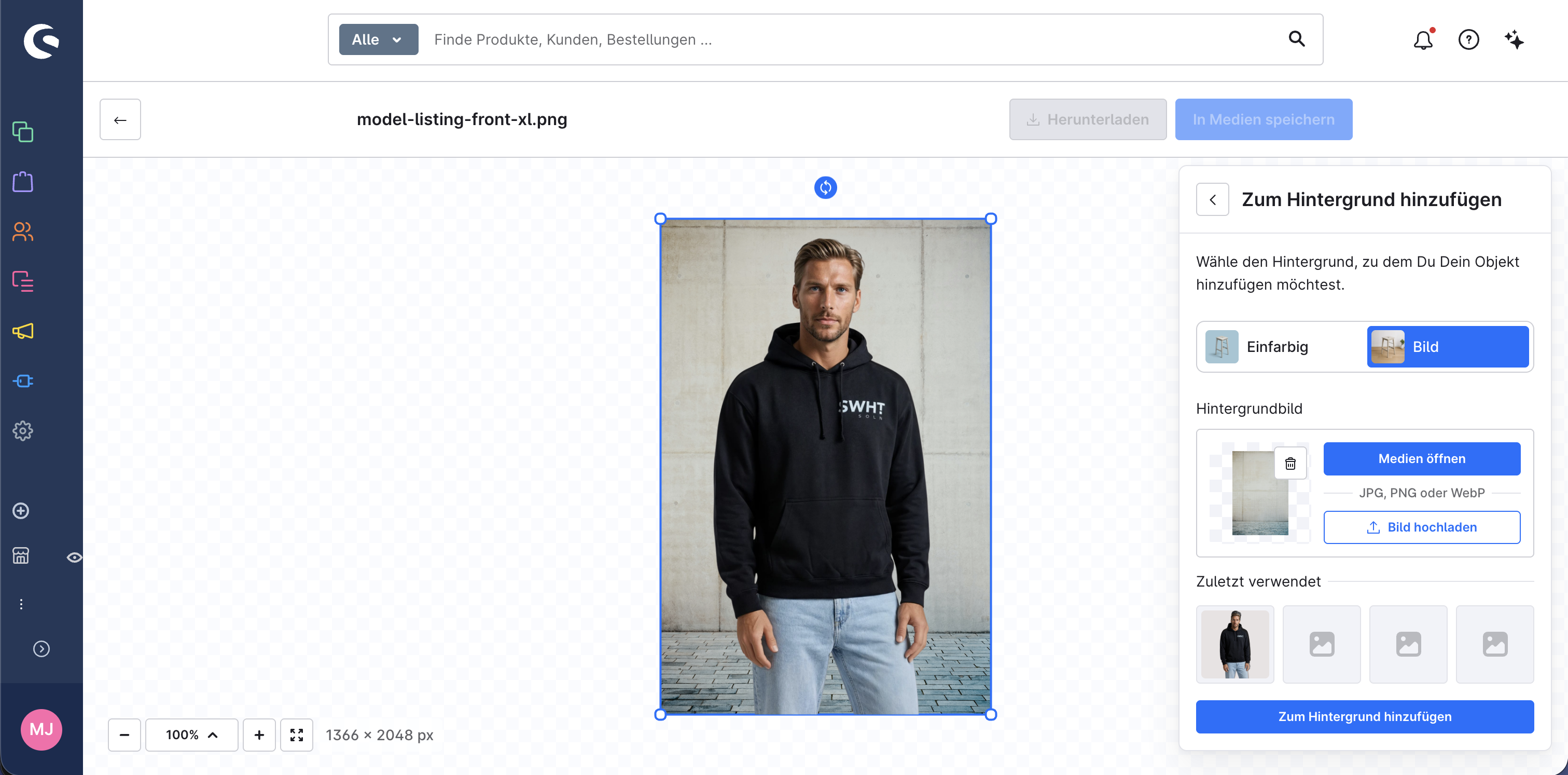Hintergrund im Shopware-Bildeditor ersetzt